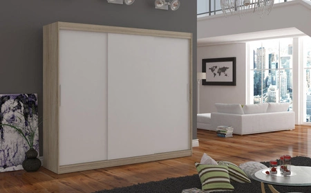 Szafa przesuwna Antos 250 cm dąb sonoma jasny / biały funkcjonalna szafa o uniwersalnym designie doskonała propozycja do przedpokoju