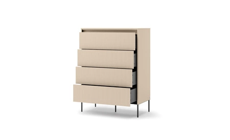 Komoda z szufladami Trend 93 cm beżowa wysoka komoda z gustownymi ryflowanymi frontami idealny mebel do sypialni lub przedpokoju