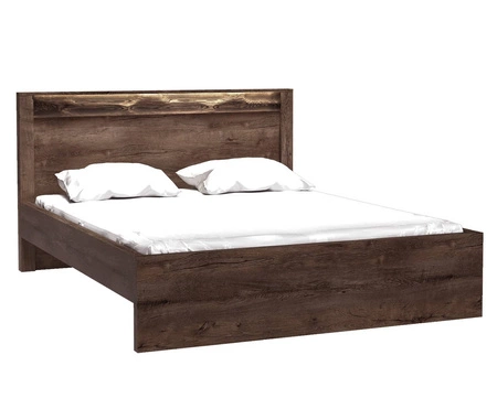 Zestaw mebli do sypialni Indiana jesion ciemny elegancka stylistyka mebli ozdobna deska na frontach oświetlona LED subtelne czarne uchwyty