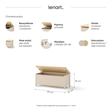 Skrzynia na pościel Story beżowy / dąb vincenza bielona dodatek do pokoju dziecięcego stworzy dodatkową przestrzeń do przechowywania