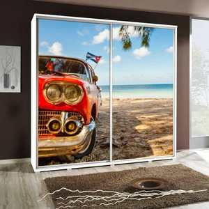 Szafa przesuwna Artistino 205 cm z grafiką samochód korpus szafy w kolorze białym wykonany z płyty o grubości 22mm