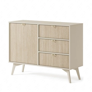 Komoda z szufladami Wald 106 cm beżowy / beż jodełka gustowny dekor jodełki na frontach komody designerskie uchwyty krawędziowe