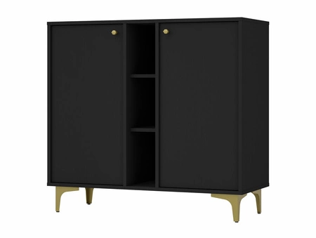 Meblościanka Kioto I czarny grafit stylowy design mebli do salonu elegancka meblościanka wsparta na metalowej złotej podstawie