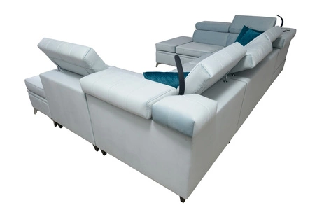 Narożnik z funkcją spania Rava VIII błękitny lewostronny elegancki design gustowna bryła z gwarancją komfortu miękka tkanina