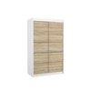 Szafa przesuwna Benisso 120 cm biały / dąb sonoma jasny praktyczna szafa do sypialni fronty wykończone poziomymi srebrnymi listwami