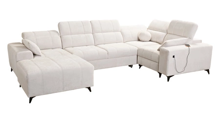 Narożnik z funkcją spania Penejos IV Lux jasny szary lewostronny stylowy narożnik rozkładany z komfortowym wysuwanym podnóżkiem