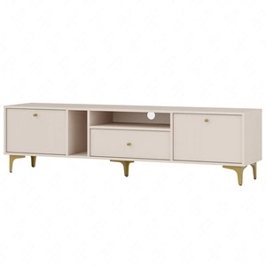 Szafka RTV Kioto I 180 cm beżowa elegancka szafka w stonowanej kolorystyce subtelne uchwyty w kolorze złotym