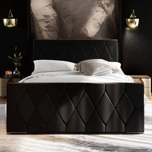 Łóżko tapicerowane Sparks 140x200 czarne z pojemnikiem w nowoczesnym stylu z charakterystycznym wezgłowiem oraz z zanóżkiem