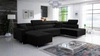 Narożnik z funkcją spania Nausa VI czarny lewostronny stylowy narożnik do salonu o komfortowym wykończeniu miękka tkanina typu velvet