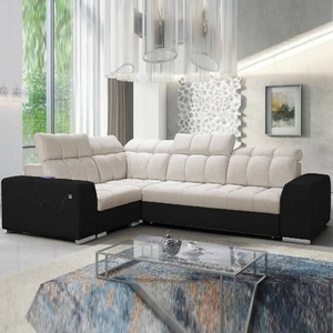 Narożnik z funkcją spania Luigi II beżowy / czarny lewostronny komfort podczas codziennego wypoczynku narożnik z pojemnikiem na pościel