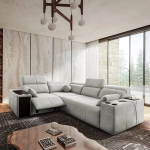 Narożnik z funkcją spania Tesalia II Lux szary popiel lewostronny wygodny narożnik z przesuwanym oparciem oraz wysuwanym podnóżkiem