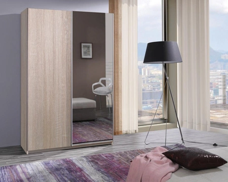 Szafa przesuwna z lustrem Vilo 135 cm dąb sonoma jasny nowoczesny design wykończenie ABS oraz aluminiowe prowadnice drzwi