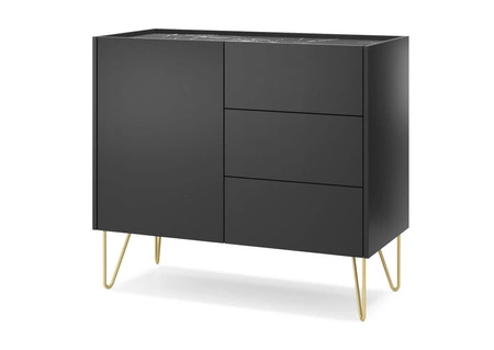 Komoda z szufladami Madison 97 cm czarny grafit / marmur black royal modernistyczny design dekoracyjny blat w marmurowym dekorze