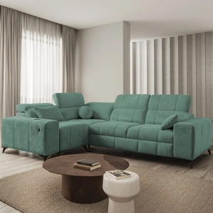 Narożnik z funkcją spania Penejos II zielony lewostronny komfort podczas codziennego wypoczynku narożnik z pojemnikiem na pościel