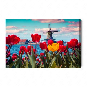 Obraz na płótnie kolorowe tulipany 100x70 cm ponadczasowa ozdoba wnętrza obraz w wyrazistej kolorystyce wysoka jakość wykonania