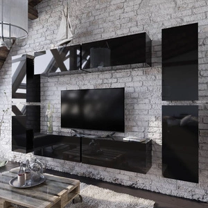 Meblościanka Amber czarny połysk designerska i nowoczesna optycznie powiększy wnętrze do powieszenia na ścianie