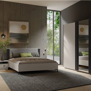 Zestaw mebli do sypialni Estan beżowy / antracyt ponadczasowy design komplet mebli do sypialni pojemna szafa przesuwana z lustrem