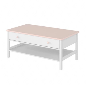 Stolik Luna 110 cm biały / różowy praktyczny stolik z dodatkową półką i głęboką szufladą do pokoju dziecięcego