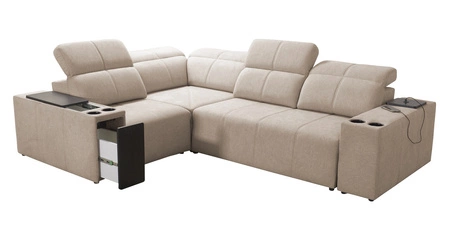 Narożnik z funkcją spania Tesalia II Lux szary lewostronny wygodny narożnik z przesuwanym oparciem oraz wysuwanym podnóżkiem