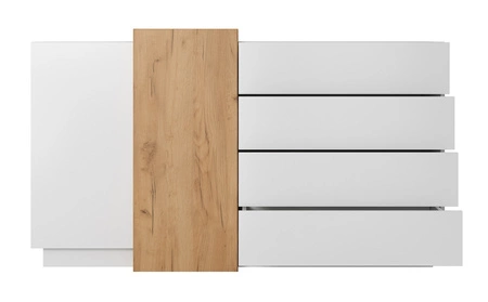 Komoda z szufladami Space 160 cm biały / dąb craft złoty modernistyczny design i nowoczesna forma mebla system push to open