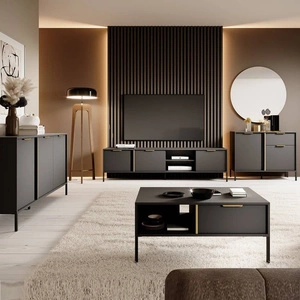 Zestaw mebli Golden antracytowy nowoczesny design meblościanka do salonu lub pokoju dziennego złoty uchwyt krawędziowy