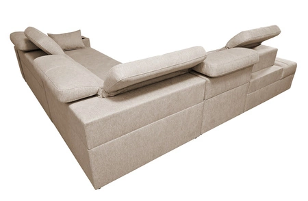 Narożnik z funkcją spania Tesalia IX niebieski lewostronny nowoczesny design komfortowe przesuwane oparcie szuflada w boczku mebla