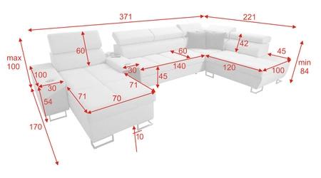 Narożnik z funkcją spania Dafni V indyjski róż lewostronny velvet wygodny i komfortowy narożnik z regulowanymi zagłówkami