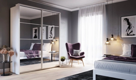 Szafa przesuwna z lustrem Arti 180 cm biała uniwersalny styl szafy pozwala na dużą swobodę w aranżacji ergonomiczny układ