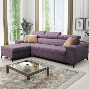 Narożnik z funkcją spania Bolmso fioletowy lewostronny narożnik z dwoma pojemnikami na pościel praktyczna szuflada w boczku mebla