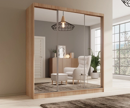 Szafa przesuwna z lustrem Tola 200 cm dąb sonoma jasny połączenie nowoczesnego designu z praktycznością szafa z wewnętrznymi szufladami