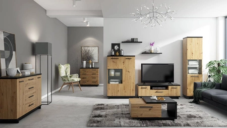 Komoda z szufladami Simi GB 90 cm dąb artisan / czarny minimalistyczny design klasyczna forma idealna komoda do salonu lub pokoju dziennego