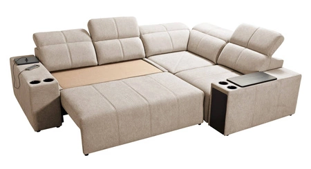 Narożnik z funkcją spania Tesalia II Lux niebieski prawostronny wygodny narożnik z przesuwanym oparciem oraz wysuwanym podnóżkiem