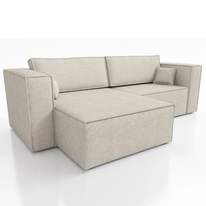 Narożnik z funkcją spania Otton jasny beż uniwersalny stylowy narożnik sztruksowa tkanina eleganckie wykończenie krawędzi mebla