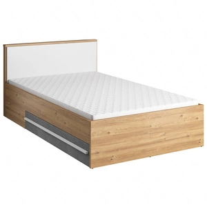 Łóżko Plano 120x200 cm dąb nash / biały / beton komfortowe łóżko z szufladami do pokoju młodzieżowego stabilny stelaż pod materac