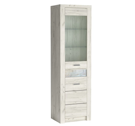 Zestaw mebli do salonu Indiana kraft biały wyszukana stylistyka mebli ozdobna deska na froncie oświetlona LED elementy z bezpiecznego szkła