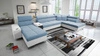 Narożnik z funkcją spania Dafni V błękitno biały lewostronny velvet wygodny i komfortowy narożnik z regulowanymi zagłówkami