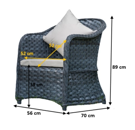 Fotel ogrodowy Modreno szary wygodny fotel pleciony z poduchami do ogrodu odporny na szkodliwe warunki atmosferyczne