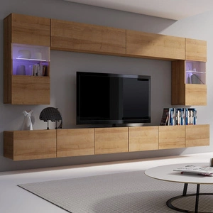 Meblościanka Apulia dąb złoty wyjątkowo stylowa meblościanka proste bryły wpisujące się w każde wnętrze