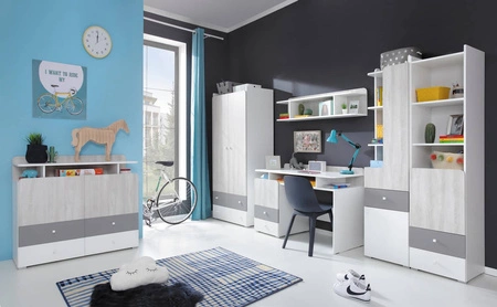 Półka Arona 120 cm biała / dąb wilton biały nowoczesna i praktyczna funkcjonalny mebel do pokoju młodzieżowego