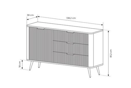 Komoda z szufladami Lante 138 cm czarna elegancka komoda o zaokrąglonym kształcie wsparta na metalowej podstawie stylowe uchwyty