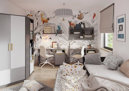 Łóżko Pok 90x200 cm grafit / szary funkcjonalne łóżko 2 osobowe wysuwane z szufladą doskonała propozycja do pokoju rodzeństwa