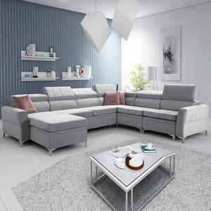 Narożnik z funkcją spania Rava VII szary popiel lewostronny praktyczny i nowoczesny narożnik do salonu z regulowanymi zagłówkami