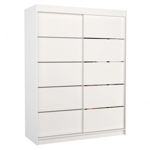 Szafa przesuwna Luft 150 cm biała praktyczna i funkcjonalna szafa do sypialni fronty wykończone poziomymi srebrnymi listwami