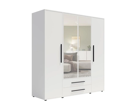Szafa z lustrem Maxione 198 cm biała pojemna szafa do sypialni pokoju młodzieżowego lub przedpokoju wzbogacona szufladami