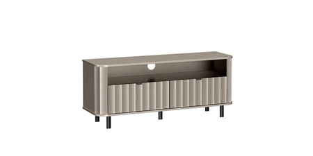 Szafka RTV Novado 137 cm clay grey stylowy design szafki z dekoracyjnym frezowanym frontem kontrastowe czarne dodatki