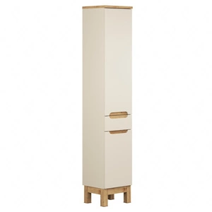 Słupek łazienkowy Bali 35 cm beżowy / dąb wotan wysoka szafka do łazienki z szufladą osadzona na stabilnych nogach