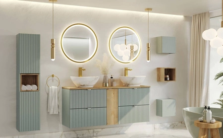 Szafka łazienkowa wisząca Line Reed Green 30 cm szałwiowa szafka do łazienki o nietuzinkowym charakterze elegancki ryflowany front