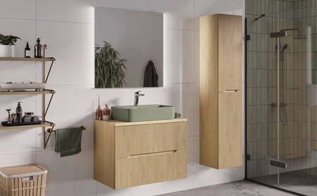 Szafka pod umywalkę Nordic Cremona 80 cm dąb cremona nowoczesna szafka do łazienki z ryflowaniami na froncie frezowane uchwyty