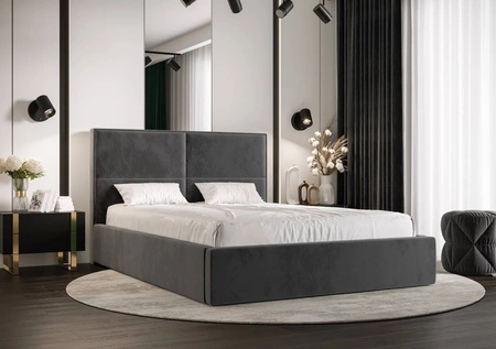 Łóżko tapicerowane Afrodyta 160x200 z pojemnikiem szary w nowoczesnym skandynawskim stylu z wygodnym zagłówkiem