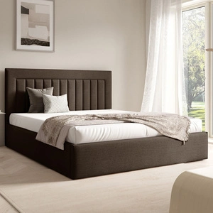 Łóżko tapicerowane Togo 180x200 brązowe eleganckie i funkcjonalne łóżko do sypialni gustowne pionowe przeszycia na wezgłowiu